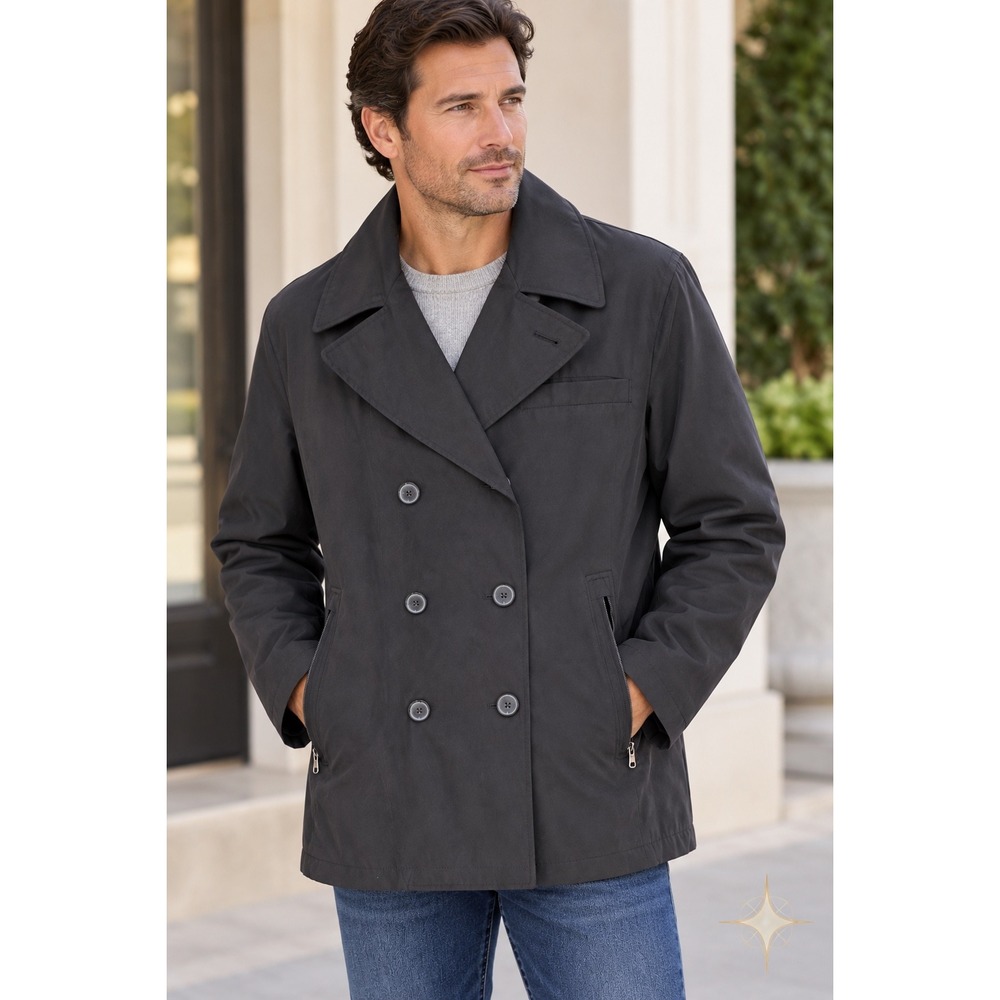 Michael Kors Peacoat Jacket Mens L Black Double Breasted Quiet Luxury Minimalist